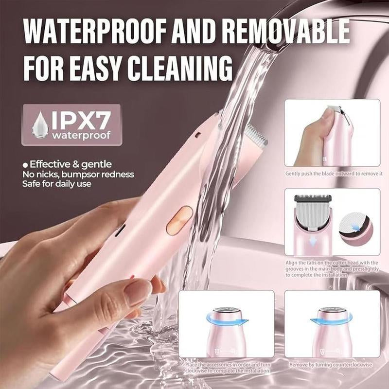 Bikini Trimmer for Women, Electric Shaver and Razor Rechargeable 2-In-1 Body and Facial Epilator, Dual Heads for Painless Trimming of Pubic Hair, Face, Underarms and Legs, Summer Gift