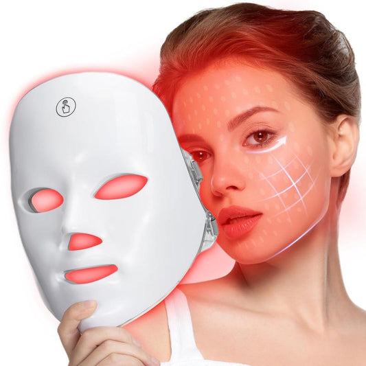 SHMHE Red Light Therapy, 7 Color LED Light Face Mask, Photon Skin Rejuvenation for Daily Care, Cordless, Rechargeable, Ideal Gift for Women, Summer Gift Skincare Facial